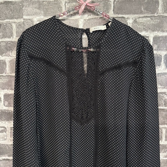 A.L.C. Black Polka Dot 100% Silk Jerry Blouse - Picture 3 of 13